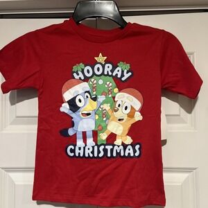 New Bluey Hooray Christmas Red t-shirt size 4-5 Kids